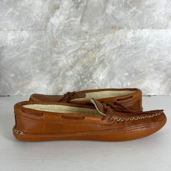 Orvis By Gokey Brown Leather Moccasin Style Slippers Men\'s 10 D Shearling Lined main image 13